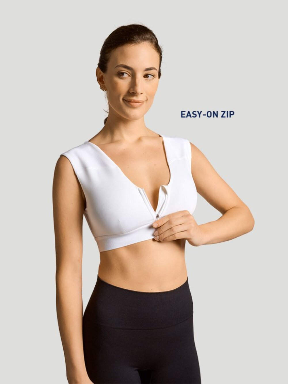 Copper Life Zip Up Shoulder Support Bra White Large